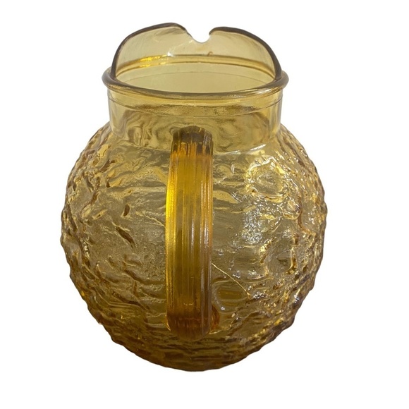 Vintage Ball Pitcher Lido Milano Amber Crinkle‎ With Ice Lip 8” Tall - Picture 4 of 6